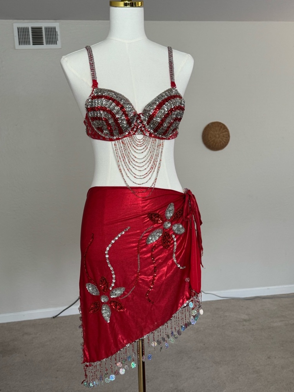 Red Sequin Belly Dance Costume Set